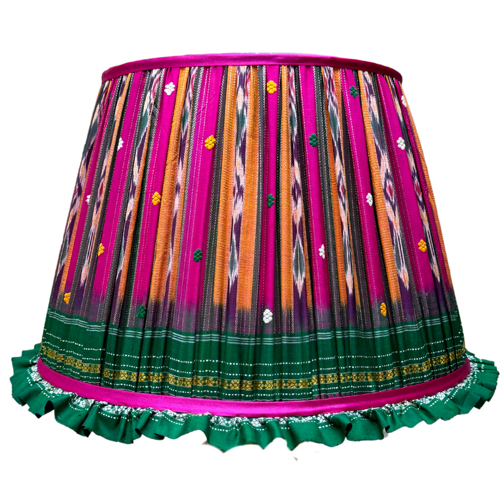 
                      
                        46cm Pink, Yellow and Green Vintage Sari Lampshade with Frill
                      
                    