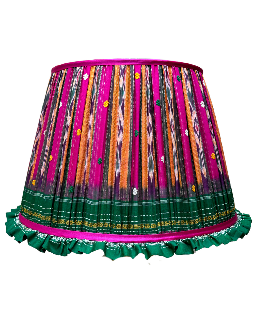 46cm Pink, Yellow and Green Vintage Sari Lampshade with Frill