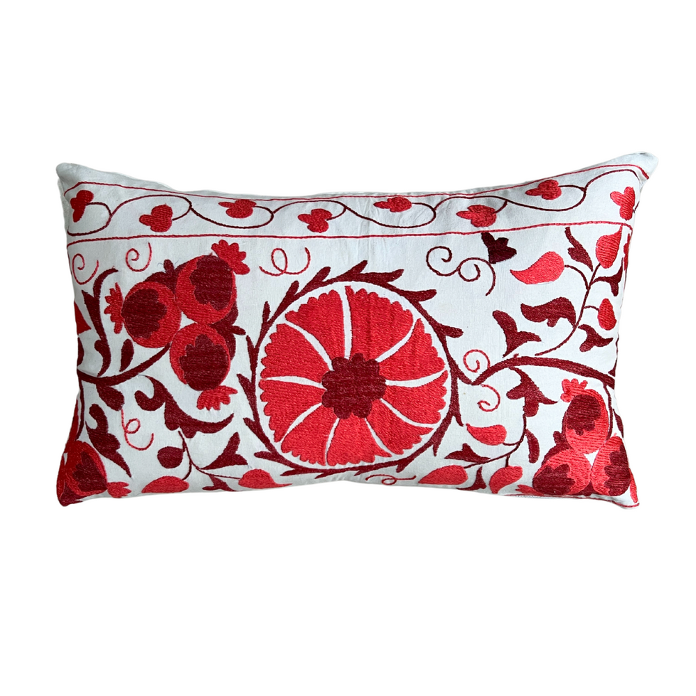 Red & Cream Rectangle Suzani Cushion 013