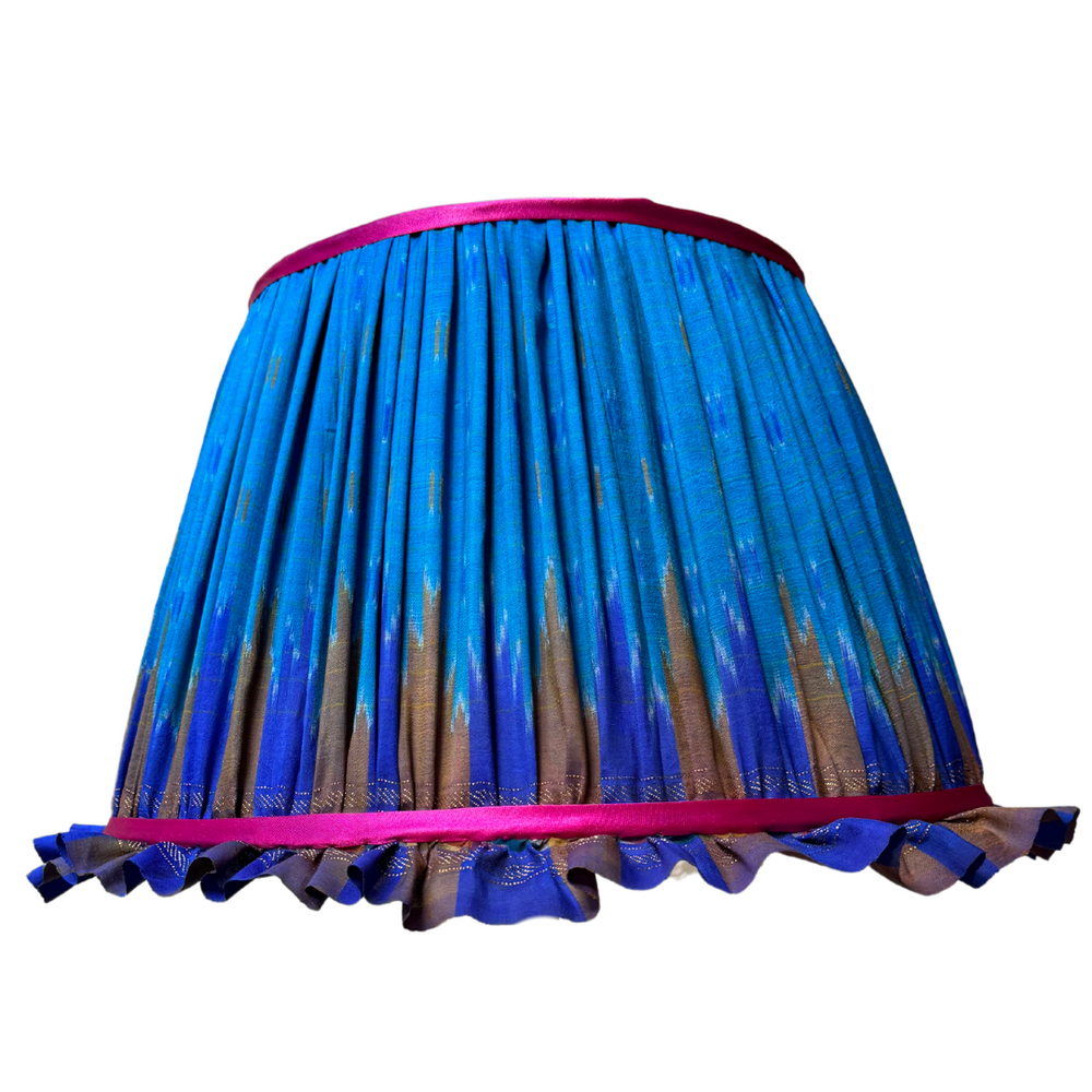 41 cm Frilly Blue & Pink Silk Sari Lampshade