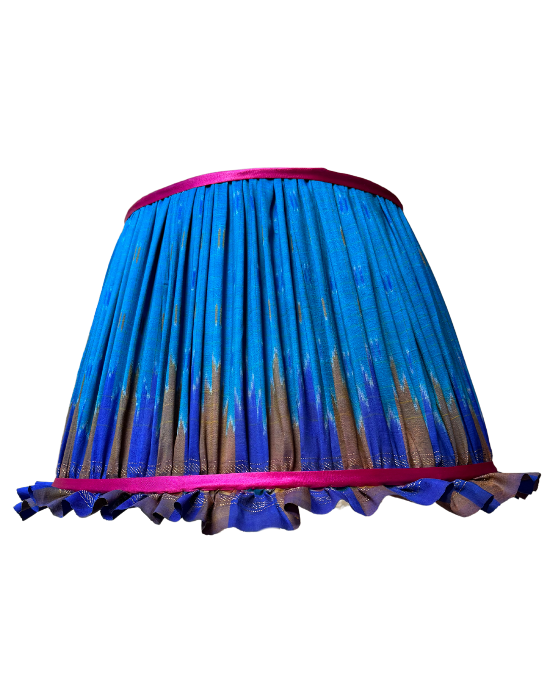 41 cm Frilly Blue & Pink Silk Sari Lampshade