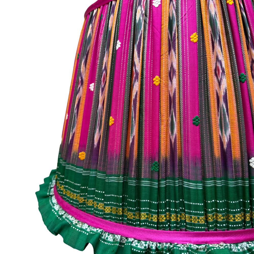 
                      
                        46cm Pink, Yellow and Green Vintage Sari Lampshade with Frill
                      
                    