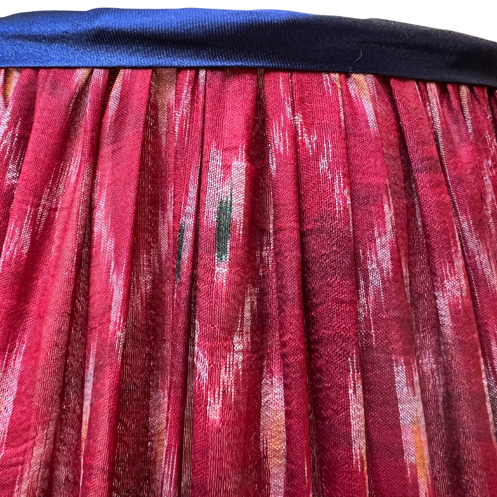 36cm Red, Blue & Green Silk Sari Lampshade with Blue Trim