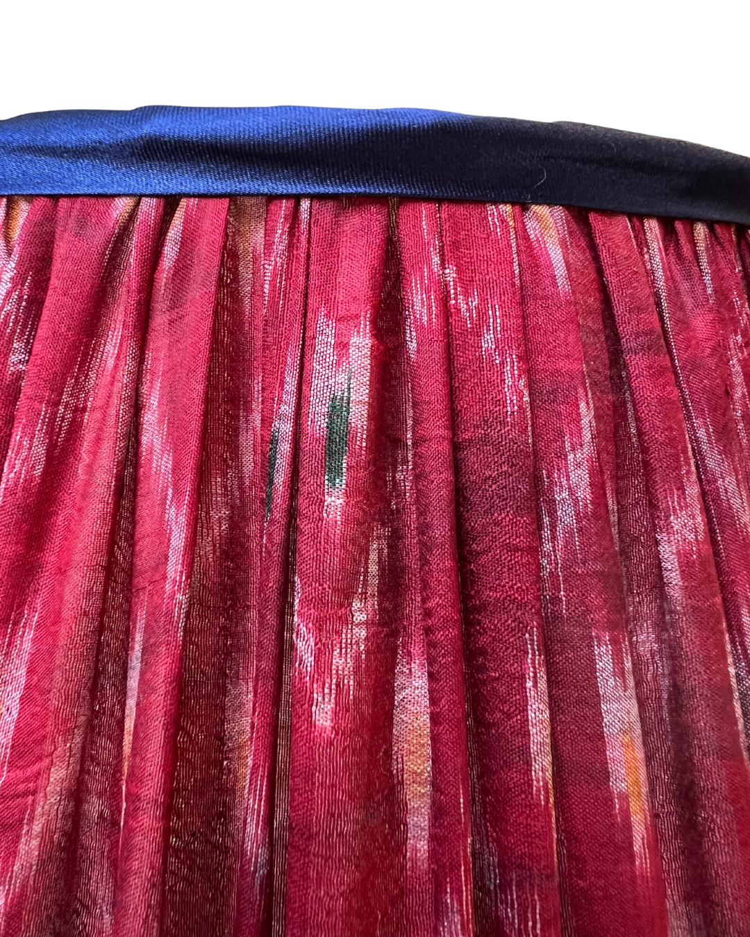 36cm Red, Blue & Green Silk Sari Lampshade with Blue Trim