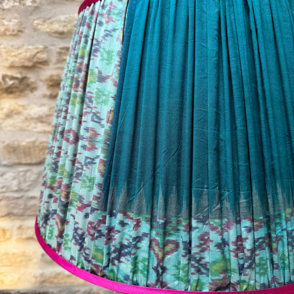 46cm Pink, Blue and Green Vintage Sari Lampshade