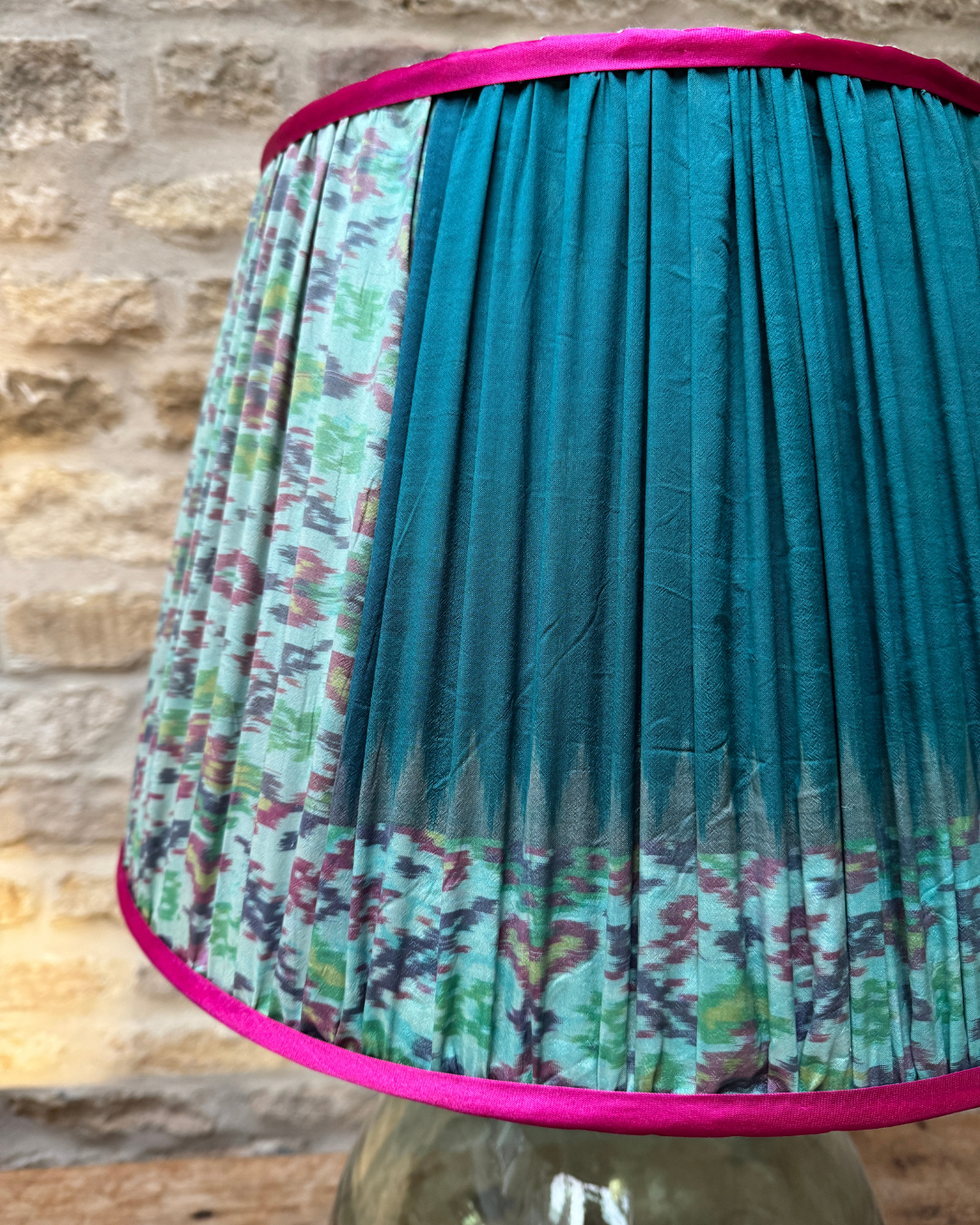 46cm Pink, Blue and Green Vintage Sari Lampshade