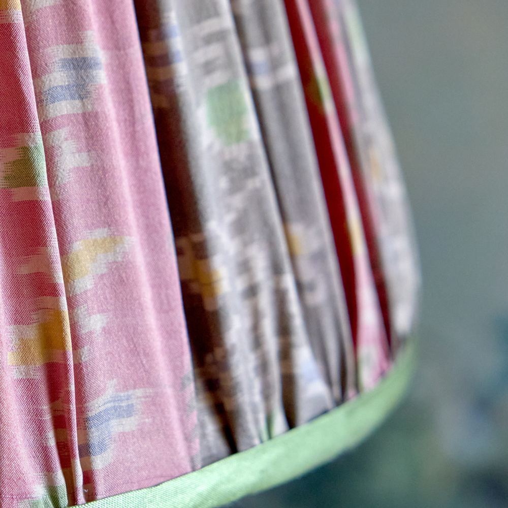 
                      
                        41cm Pink, Brown and Green Silk Sari Lampshade
                      
                    