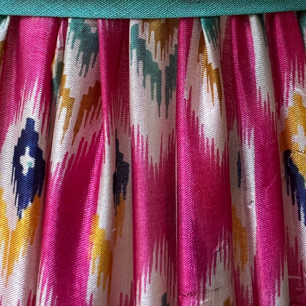 
                      
                        41cm Pink, Blue, Gold and Green Silk Sari Lampshade
                      
                    