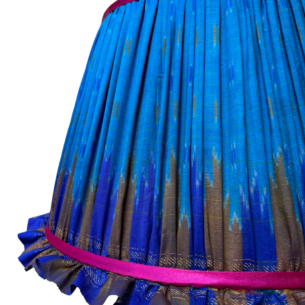 41 cm Frilly Blue & Pink Silk Sari Lampshade