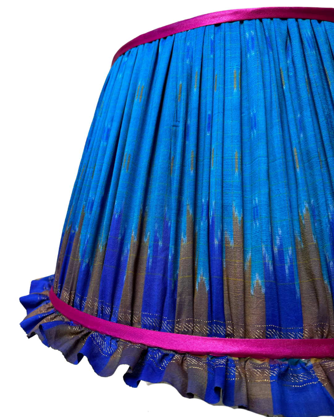 41 cm Frilly Blue & Pink Silk Sari Lampshade