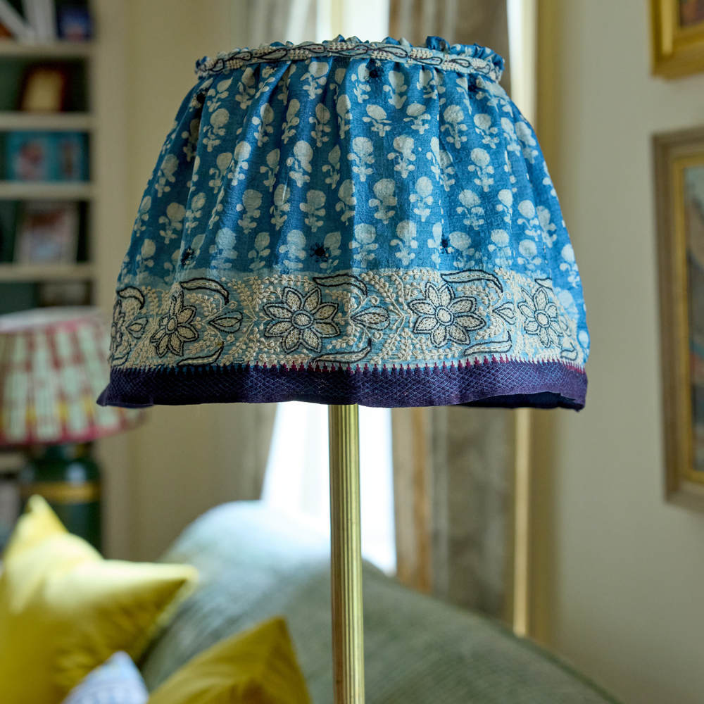 36cm Blue Vintage Sari Lampshade