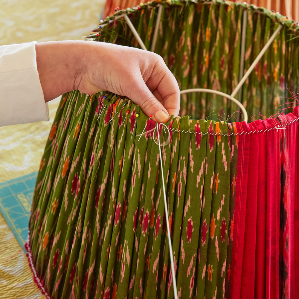 
                      
                        Bespoke Lampshade Service- Create a lampshade from a vintage silk sari of your choice.
                      
                    