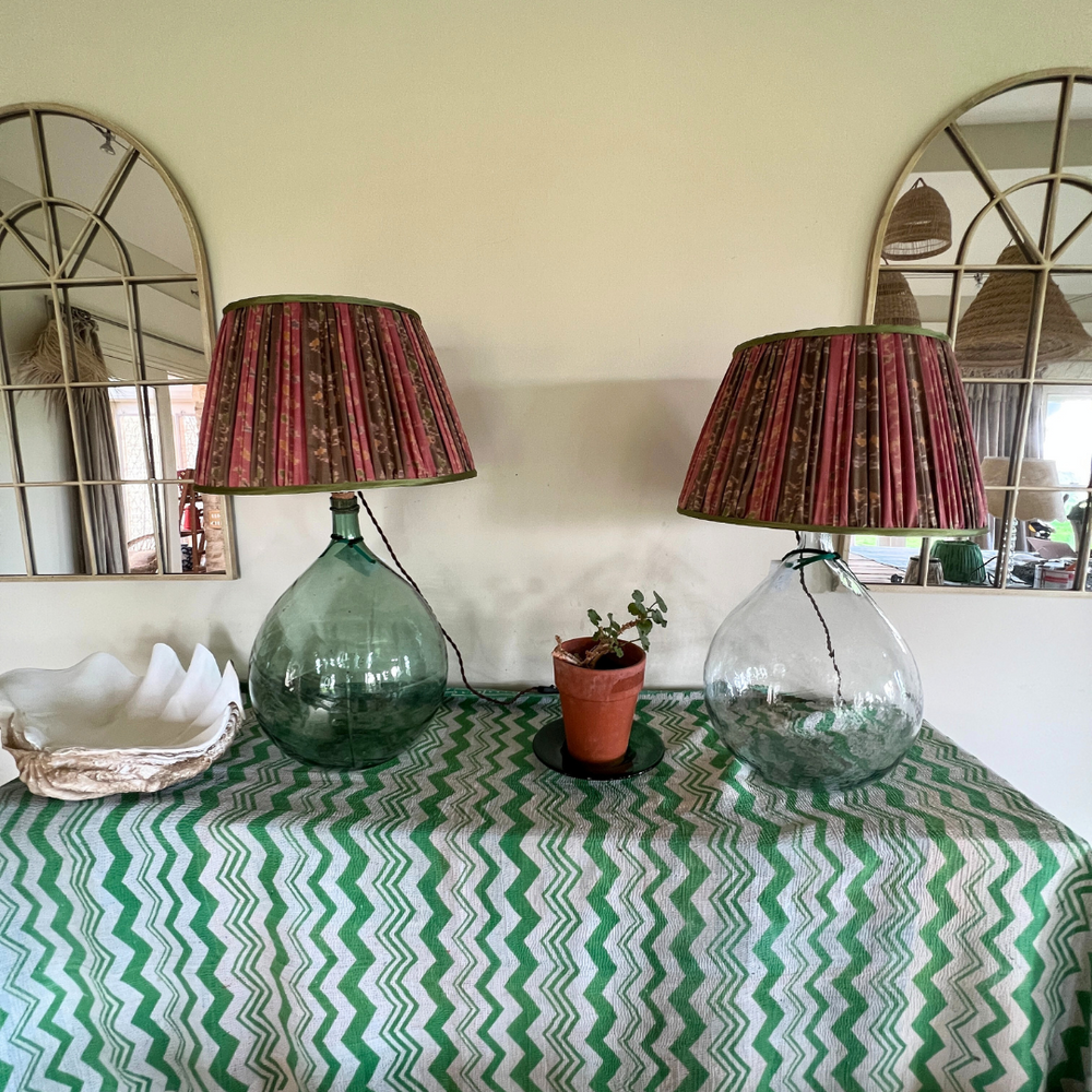 
                      
                        41cm Pink, Brown and Green Silk Sari Lampshade
                      
                    