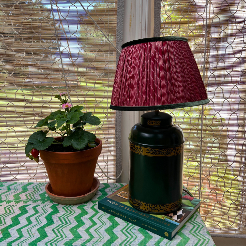 36cm Green and Red Silk Sari Lampshade