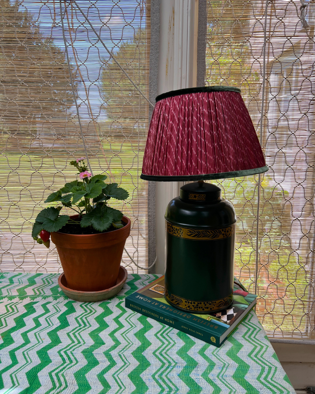 36cm Green and Red Silk Sari Lampshade